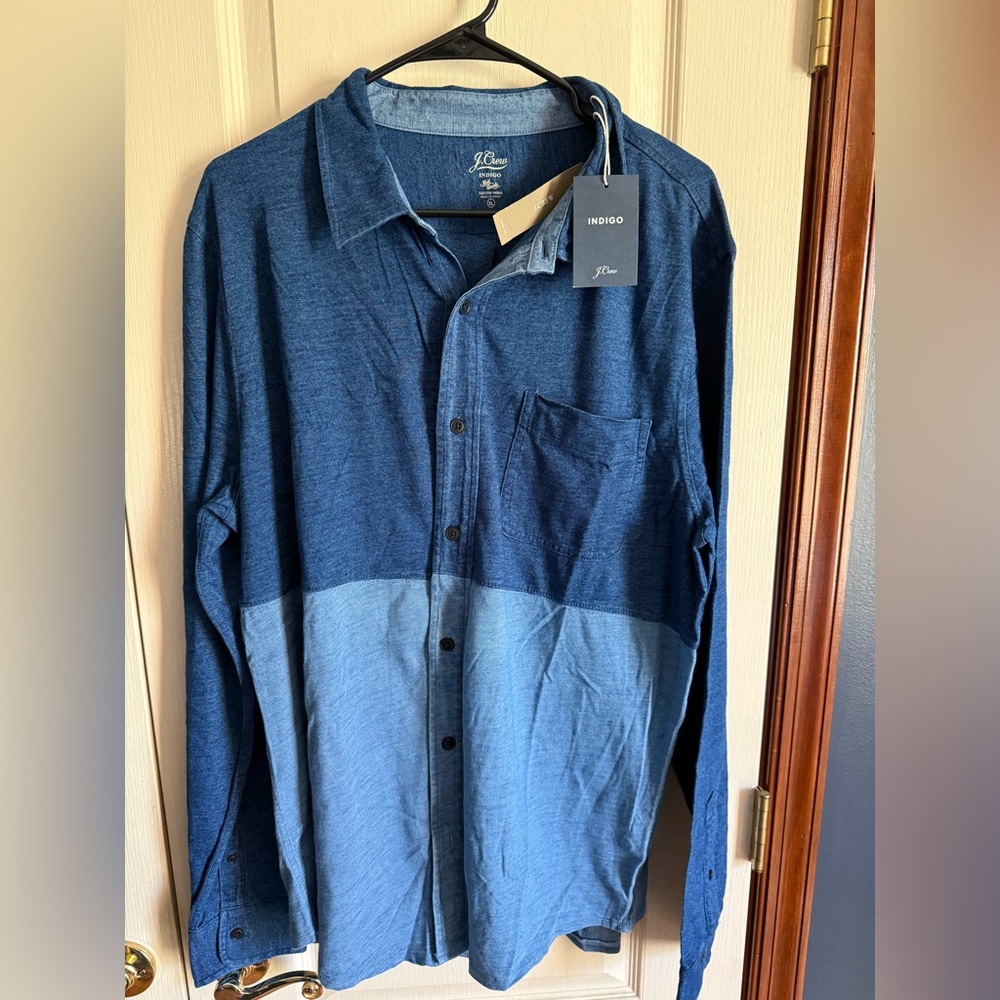 NWT JCREW MENS INDIGO DYED COTTON BUTTON DOWN SHIRT